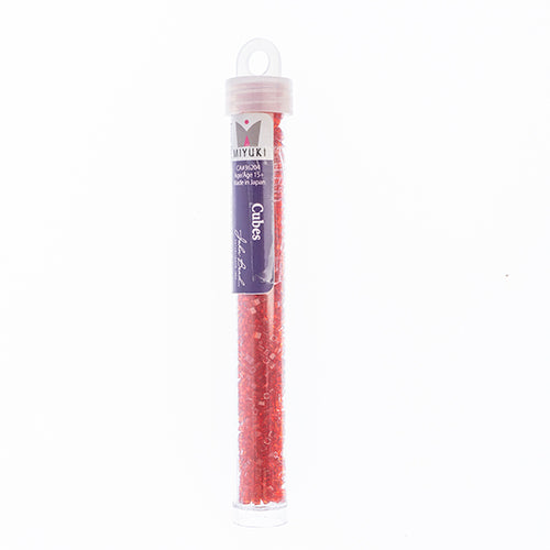 Miyuki Square/Cube Beads 1.8mm Red Orange Transparent AB Matte - apx 20g Vial