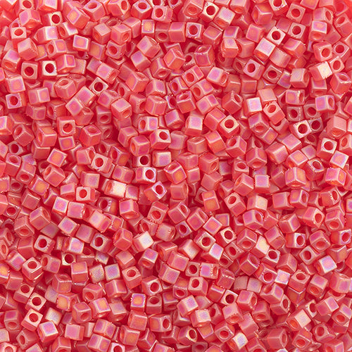 Miyuki Square/Cube Beads 1.8mm  Ruby Transparent AB Matte - apx 20g Vial