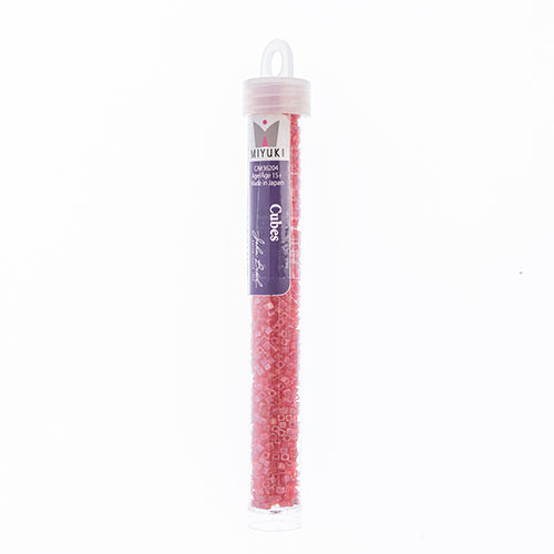 Miyuki Square/Cube Beads 1.8mm  Ruby Transparent AB Matte - apx 20g Vial