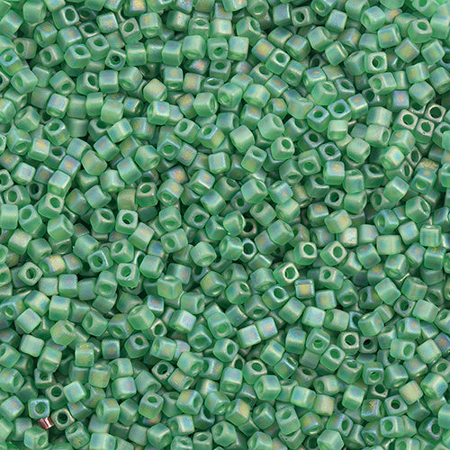 Miyuki Square/Cube Beads 1.8mm Green Lime Transparent AB Matte - apx 20g Vial