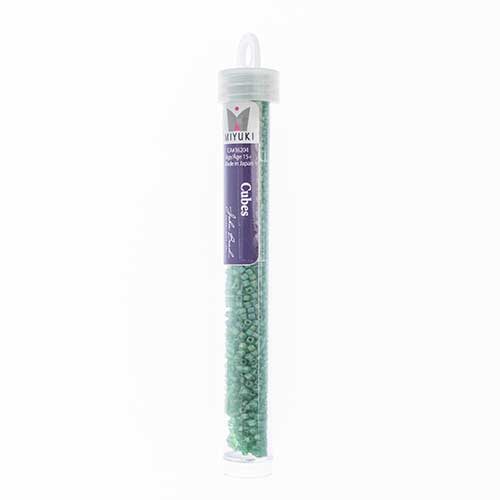Miyuki Square/Cube Beads 1.8mm Green Lime Transparent AB Matte - apx 20g Vial