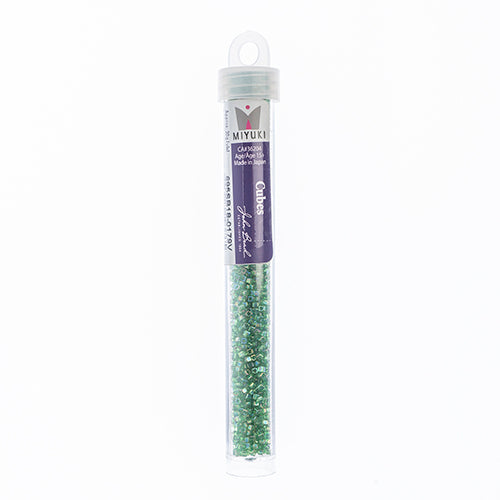 Miyuki Square/Cube Beads 1.8mm Green Transparent AB - apx 20g Vial