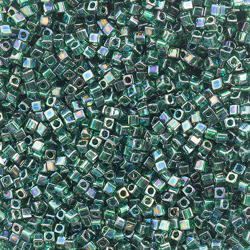 Miyuki Square/Cube Beads 1.8mm Dark Green Transparent AB - apx 20g Vial