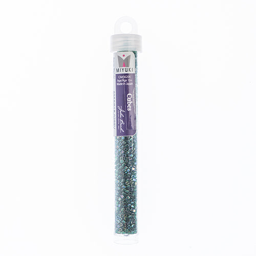 Miyuki Square/Cube Beads 1.8mm Dark Green Transparent AB - apx 20g Vial