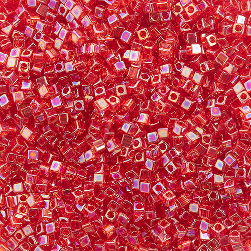 Miyuki Square/Cube Beads 1.8mm Ruby Transparent AB