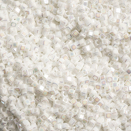 Miyuki Square/Cube Beads 1.8mm Chalk White AB - apx 20g Vial