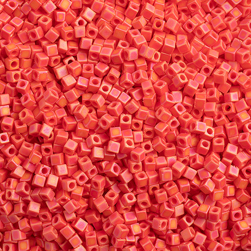 Miyuki Square/Cube Beads 1.8mm Red Vermillion Opaque AB Matte - apx 20g Vial