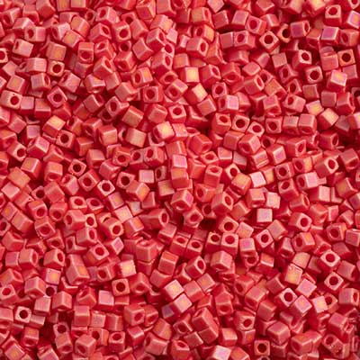 Miyuki Square/Cube Beads 1.8mm Red Opaque AB Matte - apx 20g Vial