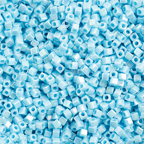 Miyuki Square/Cube Beads 1.8mm Light Blue Opaque AB - apx 20g Vial