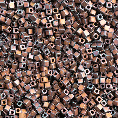 Miyuki Square/Cube Beads 1.8mm Copper AB Matte Metallic - apx 20g Vial