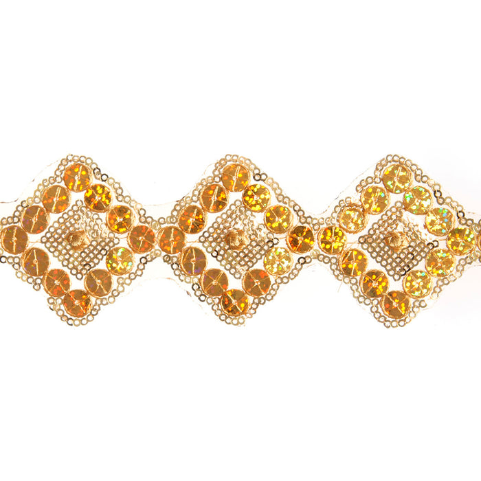 Sequin Trimming Diamond Shape 5cm Wide Gold Hologram