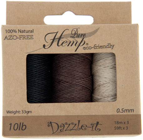 Hemp Natural 0.5mm 59ft 10lb 3 Spools Natural Brown Black