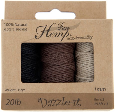 Hemp Natural 1mm 29.5ft 20lb 3 Spools Natural Brown Black