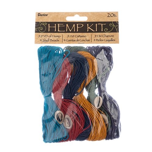 Hemp Cord and Shell Bead Kit 20lb 9.1m/9.9yd Total Hemp in 6 Assorted Colors and 4 Shell Beads