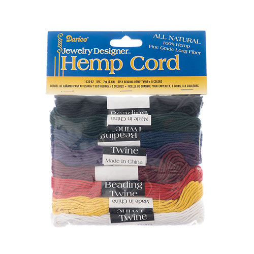 Hemp Cord Fine Grade Long Fiber 6ply Beading Twine 8 Pack x 7yd/6.4m Each Assorted Rainbow of Colors