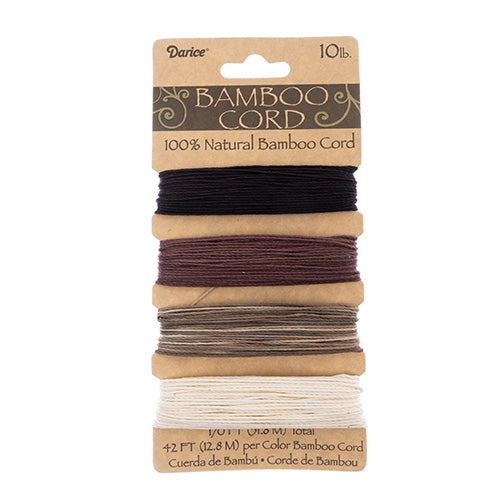 Bamboo Cord on Card 0.5mm 10lb 4 Colors x 12.8m/42ft Each Earthy Colors