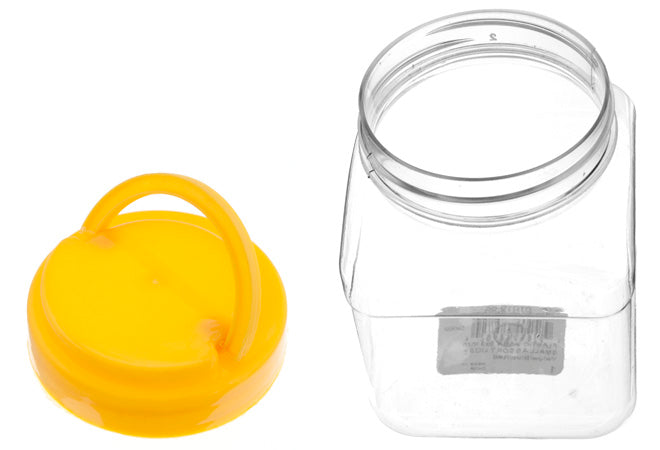 Jars - Plastic 5x3 Inch Small In Assorted Lids - Yellow/Blue/Red