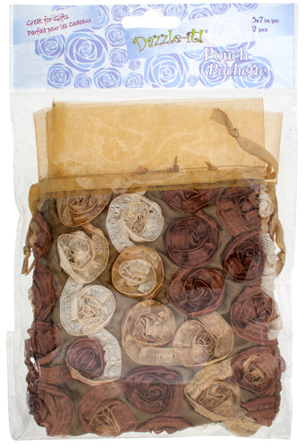 Dazzle-It Sachet Sheer Pouch 5x7in Gold Tones 2pcs Flower