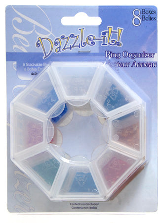 Box - Plastic Ring Organizer 8 Slots Stackable 4x3x2cm