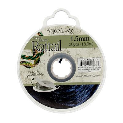 Rattail Cord 1.5mm 20 Yards With Re-Useable Bobbin