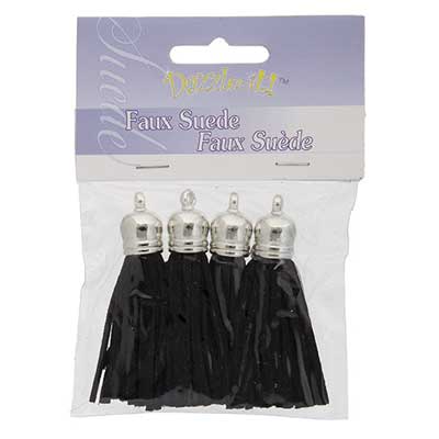 Faux Suede Tassels Silver Cap 5.5cm  (4pcs)