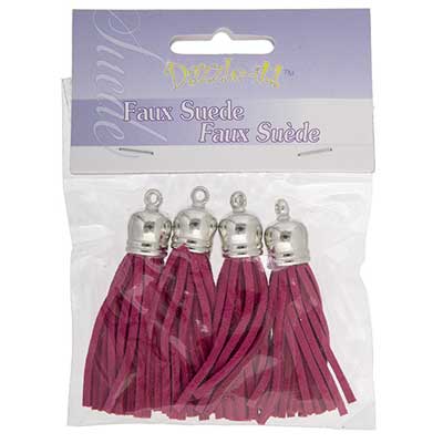 Faux Suede Tassels Silver Cap 5.5cm  (4pcs)