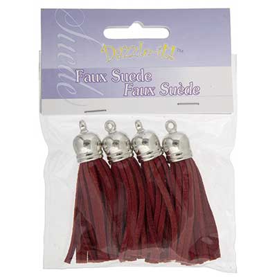Faux Suede Tassels Silver Cap 5.5cm  (4pcs)