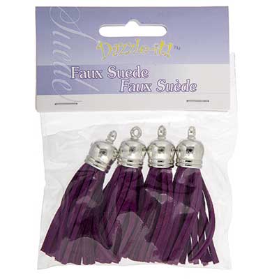 Faux Suede Tassels Silver Cap 5.5cm  (4pcs)