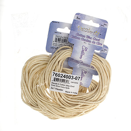 Dazzle-It Cotton Wax Cord 2mm Round  5yds