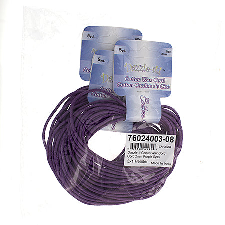 Dazzle-It Cotton Wax Cord 2mm Round  5yds