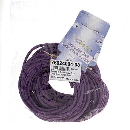 Dazzle-It Cotton Wax Cord 3mm Round  5yds