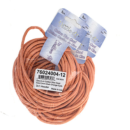 Dazzle-It Cotton Wax Cord 3mm Round  5yds