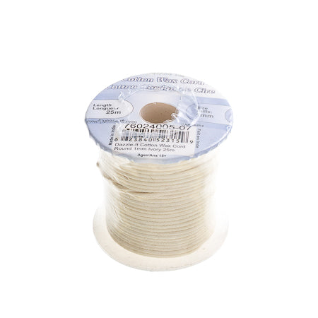 Dazzle-It Cotton Wax Cord 1mm Round  25m Spool