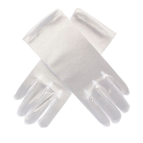 Children Gloves Satin Wrist Length White