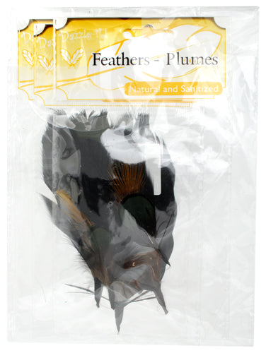 Hat Trim Goose/Peacock Plumage 10cm Green/Black/Nat