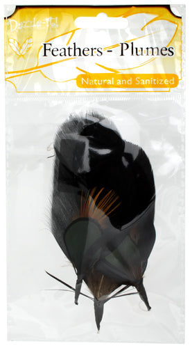 Hat Trim Goose/Peacock Plumage 10cm Green/Black/Nat