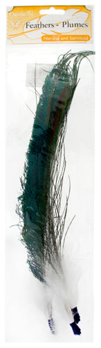 Hat Trim Peacock Sword/Marabou 30cm White/Green