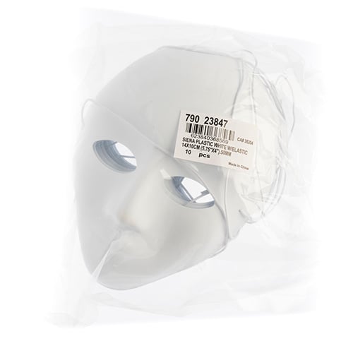 Mask Siena Plastic White With Elastic 14x10cm(5.75"X4").50mm