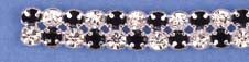 Czech Rhinestone Banding Silver 2-Row SS19 Crystal/Jet Alternating