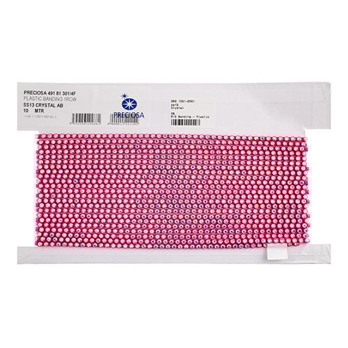 Preciosa Czech Crystal Rhinestone Banding 10m 1-Row SS13 Pink Casing/Crystal Aurora Borealis