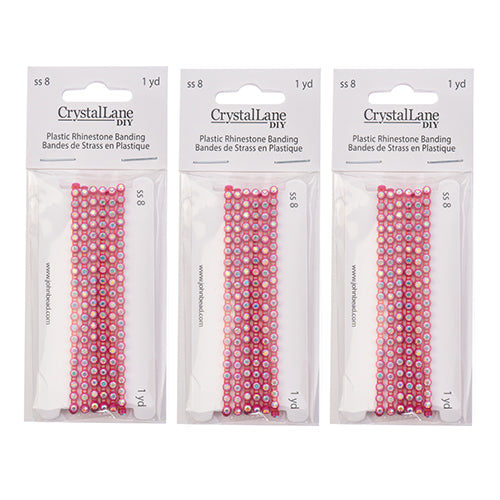 Crystal Lane Rhinestone Banding 1yd 1-Row Hot Pink Casing/Crystal Aurora Borealis