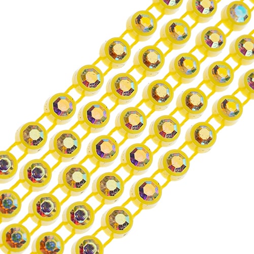 Crystal Lane Rhinestone Banding 1yd 1-Row Lemon Casing/ Crystal Aurora Borealis