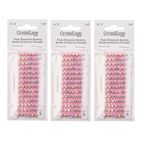 Crystal Lane Rhinestone Banding 1yd 1-Row SS12 Light Pink Casing/ Crystal Aurora Borealis