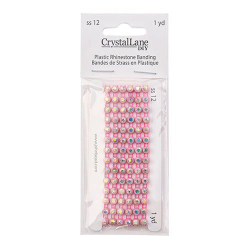 Crystal Lane Rhinestone Banding 1yd 1-Row SS12 Light Pink Casing/ Crystal Aurora Borealis