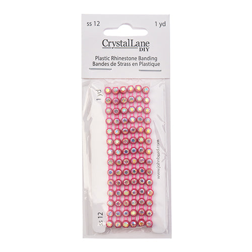 Crystal Lane Rhinestone Banding 1yd 1-Row Hot Pink Casing/Crystal Aurora Borealis