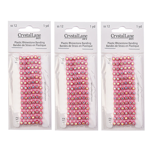 Crystal Lane Rhinestone Banding 1yd 1-Row Hot Pink Casing/Crystal Aurora Borealis
