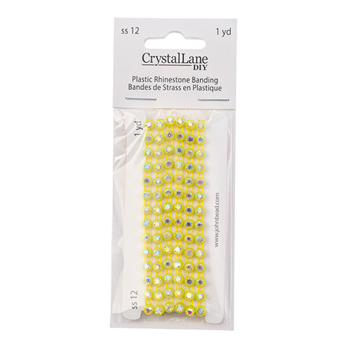 Crystal Lane Rhinestone Banding 1yd 1-Row SS12 Bright Yellow Casing/ Crystal Aurora Borealis