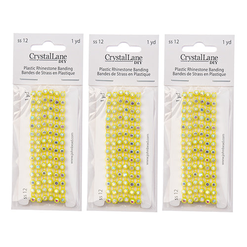 Crystal Lane Rhinestone Banding 1yd 1-Row SS12 Bright Yellow Casing/ Crystal Aurora Borealis