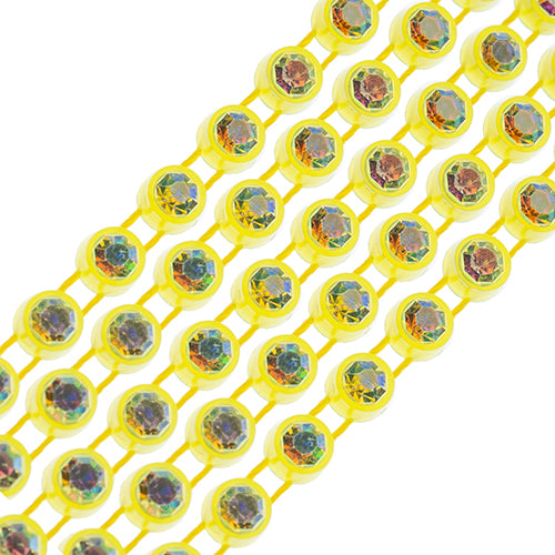 Crystal Lane Rhinestone Banding 1yd 1-Row SS12 Bright Yellow Casing/ Crystal Aurora Borealis