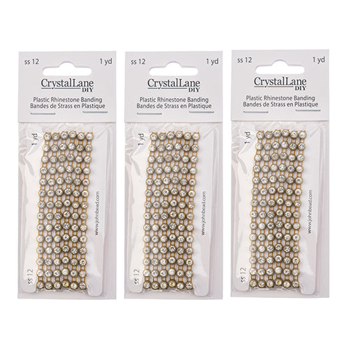 Crystal Lane Rhinestone Banding 1yd 1-Row SS12 Antique Gold Casing/ Crystal